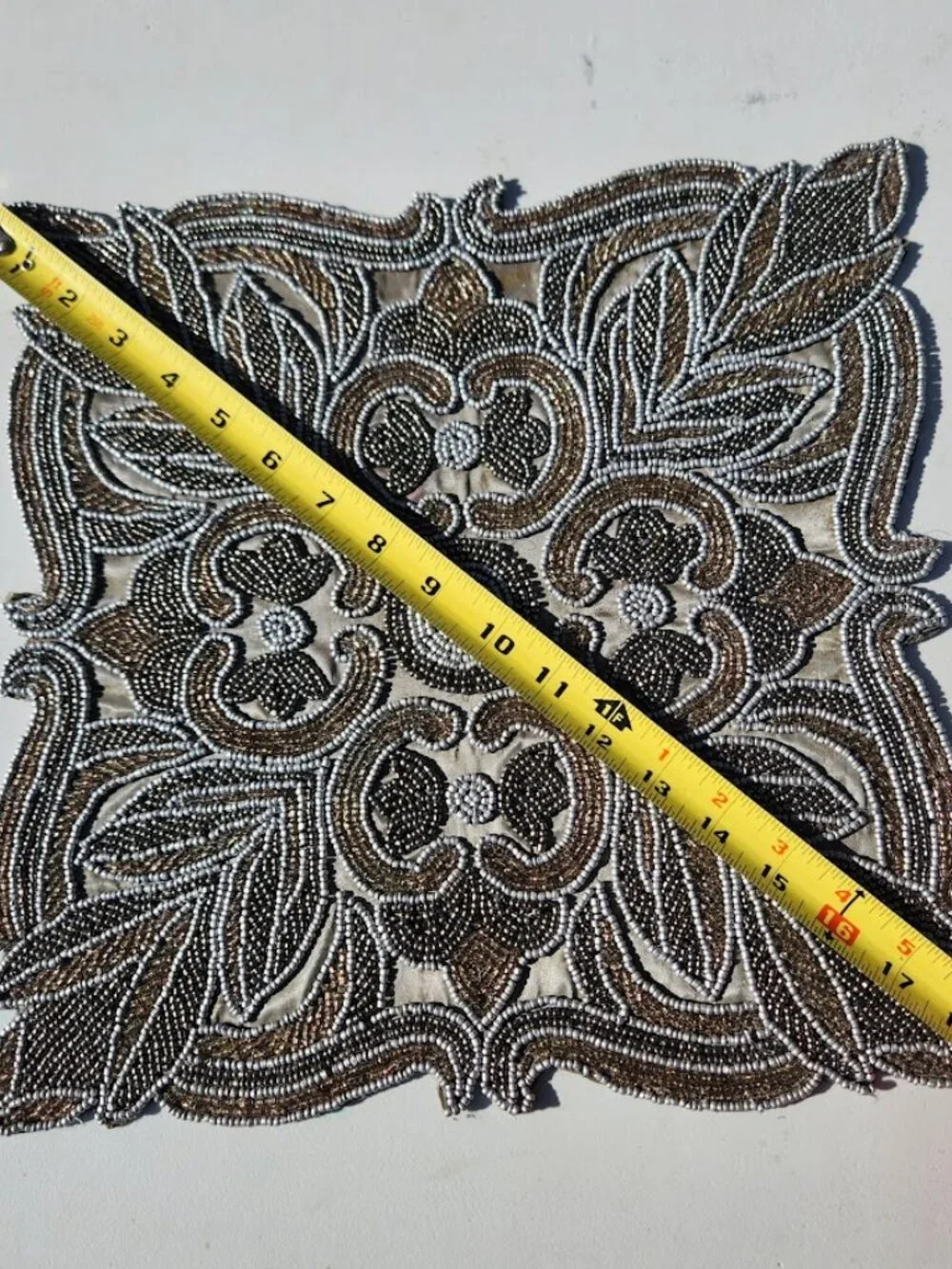 Embroidered Beaded Square Placemat Table Setting Holiday Christmas Decor Silver